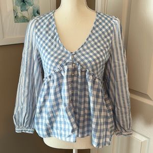 Entro Blue and White Gingham Blouse Size S